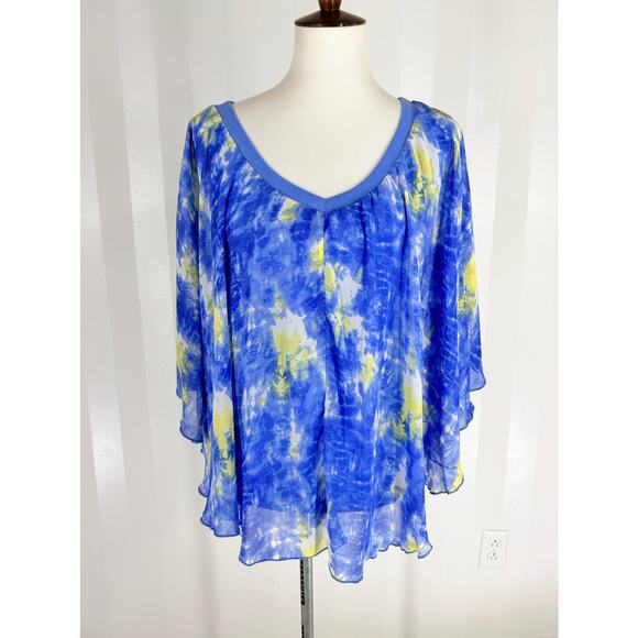 BELLE GRAY by LISA RINNA Women’s Blue Pattern Sheer Top Sz XXS - Picture 1 of 8